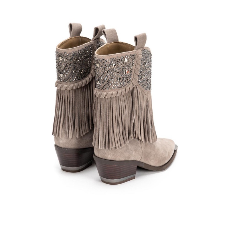 Bottines Alma En Pena Fringed Blanche Bleu Marine Femme | AOA-76643224